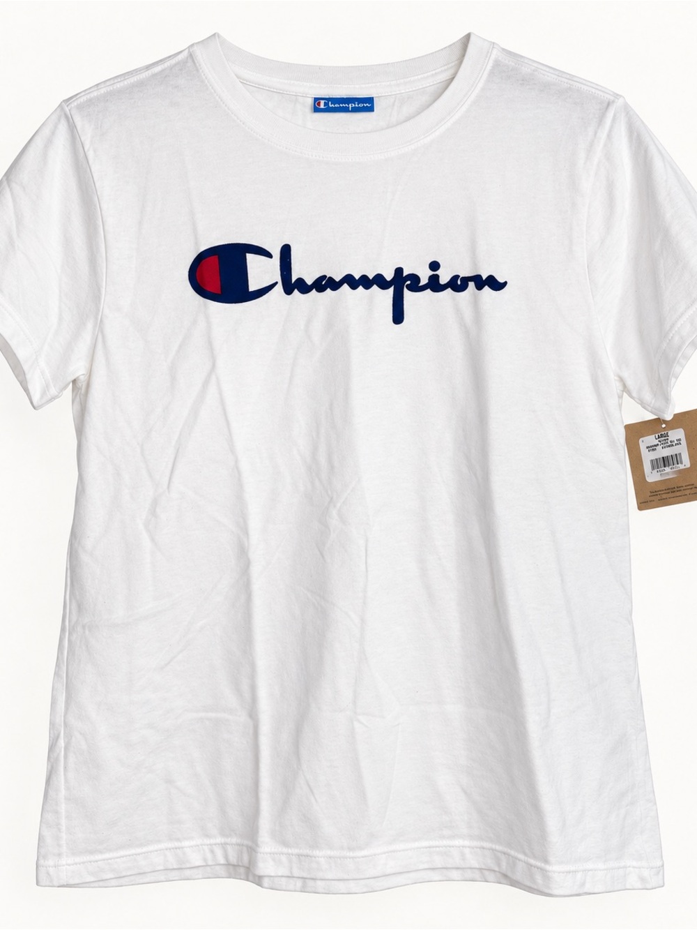 Champion Women’s White Script Logo T-Shirt Size Large NWT